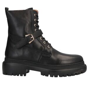 Trussardi Womens Italian Leather Lace Up Single Strap Combat Boots Black Size 39